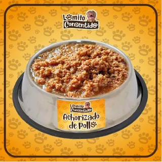 Achorizado de pollo para perros, mezcla cocinada con menudencia de pollo, zanahoria y orégano, presentación de 1 libra, alimento natural listo para servir que aporta proteínas, vitaminas y energía