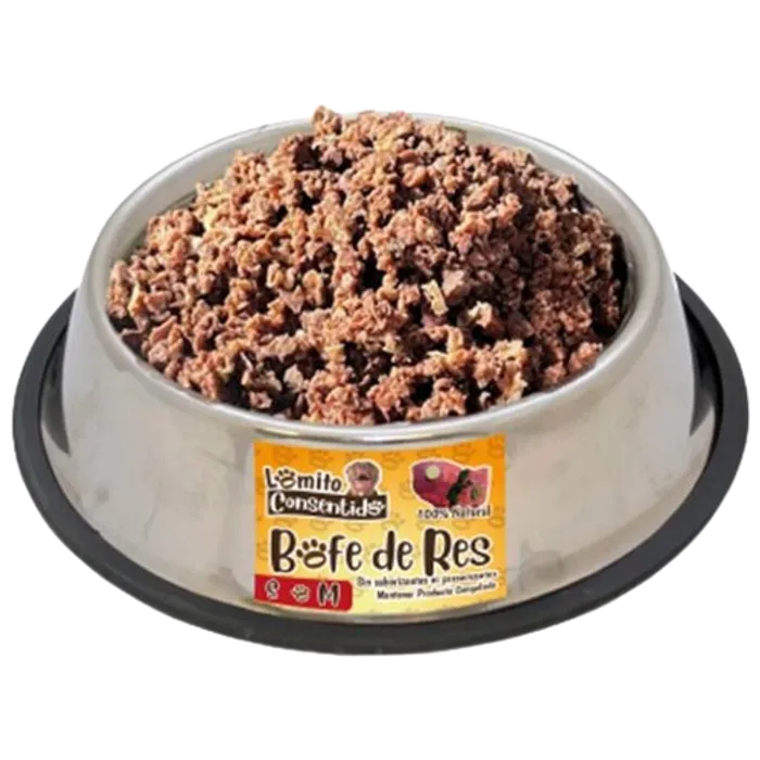 Libra de bofe de res molido para perros, presentación en 2 bolsas de media libra, snack natural rico en proteínas, hierro y vitamina D que fortalece piel, huesos y energía