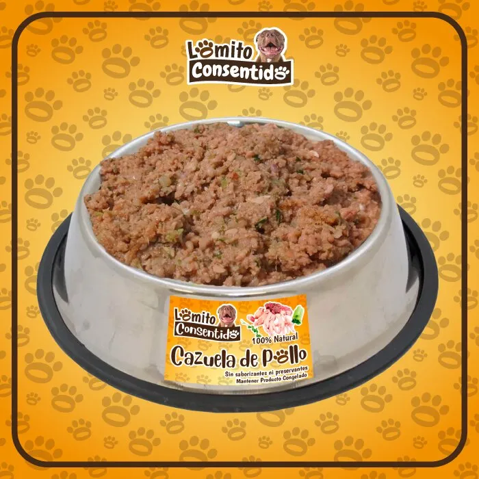 Cazuela de pollo para perros, mezcla cocinada con menudencia de pollo, papas, plátano y apio, presentación de 1 libra, alimento natural listo para servir que aporta proteínas y energía