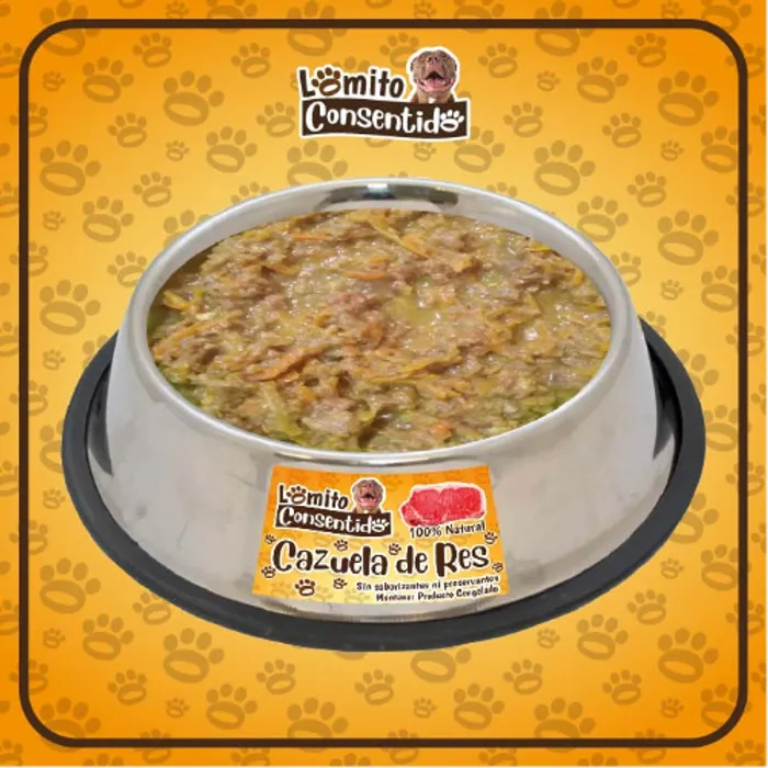 Cazuela de res para perros, mezcla cocinada con zanahoria, plátano y cúrcuma, presentación de 1 libra, alimento natural listo para servir que aporta proteínas, vitaminas y energía