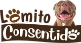 Perro feliz junto al logo Lomito Consentido, imagen de marca que transmite alegría y cuidado animal.