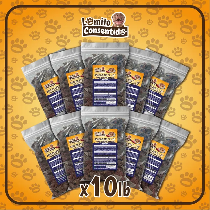 Paquete Lomito #1 para perros grandes, incluye 10 libras de bofe de res L-XL, alimento natural rico en proteínas, hierro y vitamina D que fortalece piel, huesos y sistema inmunológico