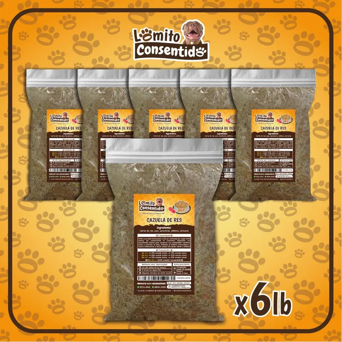 Paquete Lomito #3 para perros grandes, incluye 6 libras de cazuela de res, alimento natural rico en proteínas y energía que fortalece piel, huesos y sistema inmunológico