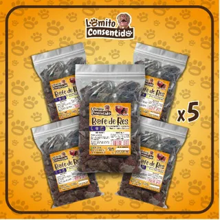 Paquete de bofe de res XL para perros grandes, incluye 5 bolsas de 1 libra con trozos medianos, alimento natural rico en proteínas, hierro y vitamina D que fortalece piel, huesos y sistema inmunológico, presentación total de 5 libras